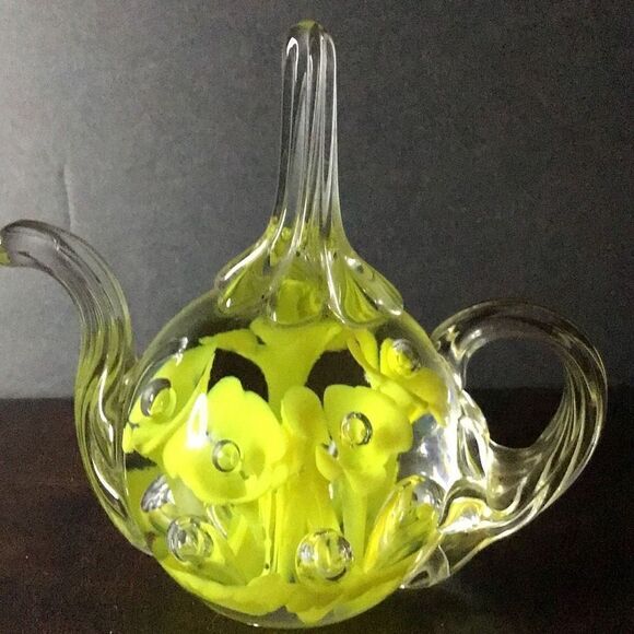 Paperweight Handblown controlled release, air, bubble, floral teapot - Picture 4 of 5